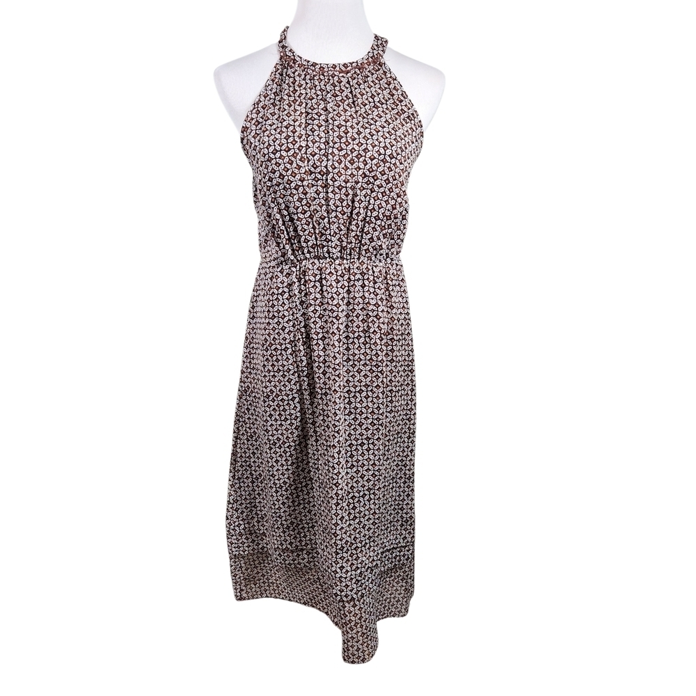 Madewell 100% Silk Diamond Tile Halter Midi Dress, sz 6
